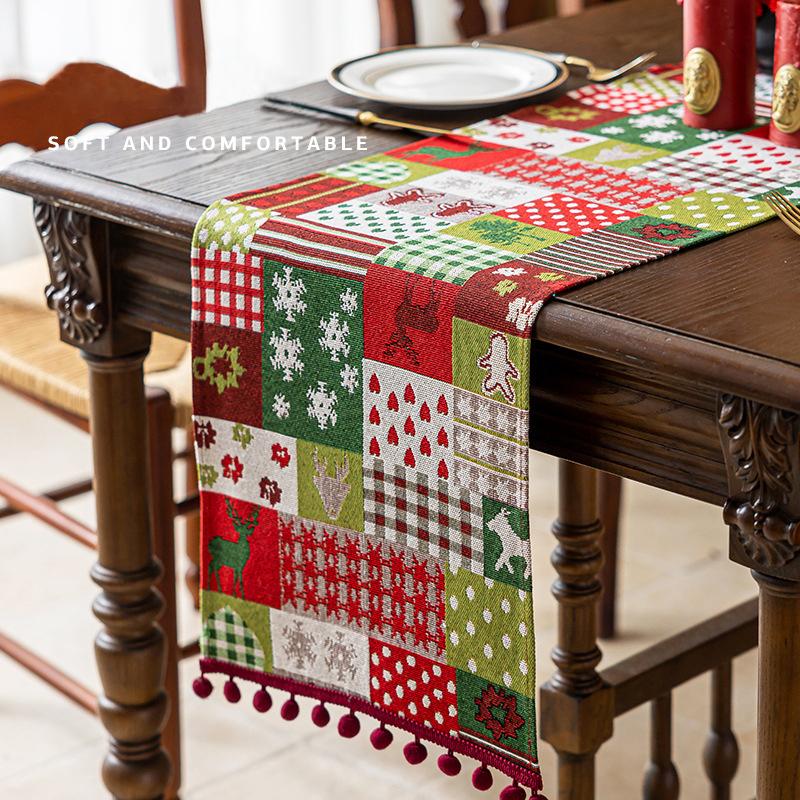 1PC Jacquard Dining Decor Ball Tassel Kitchen Polyester  Christmas Table Runner Party Table Decor Holiday 2 Sizes
