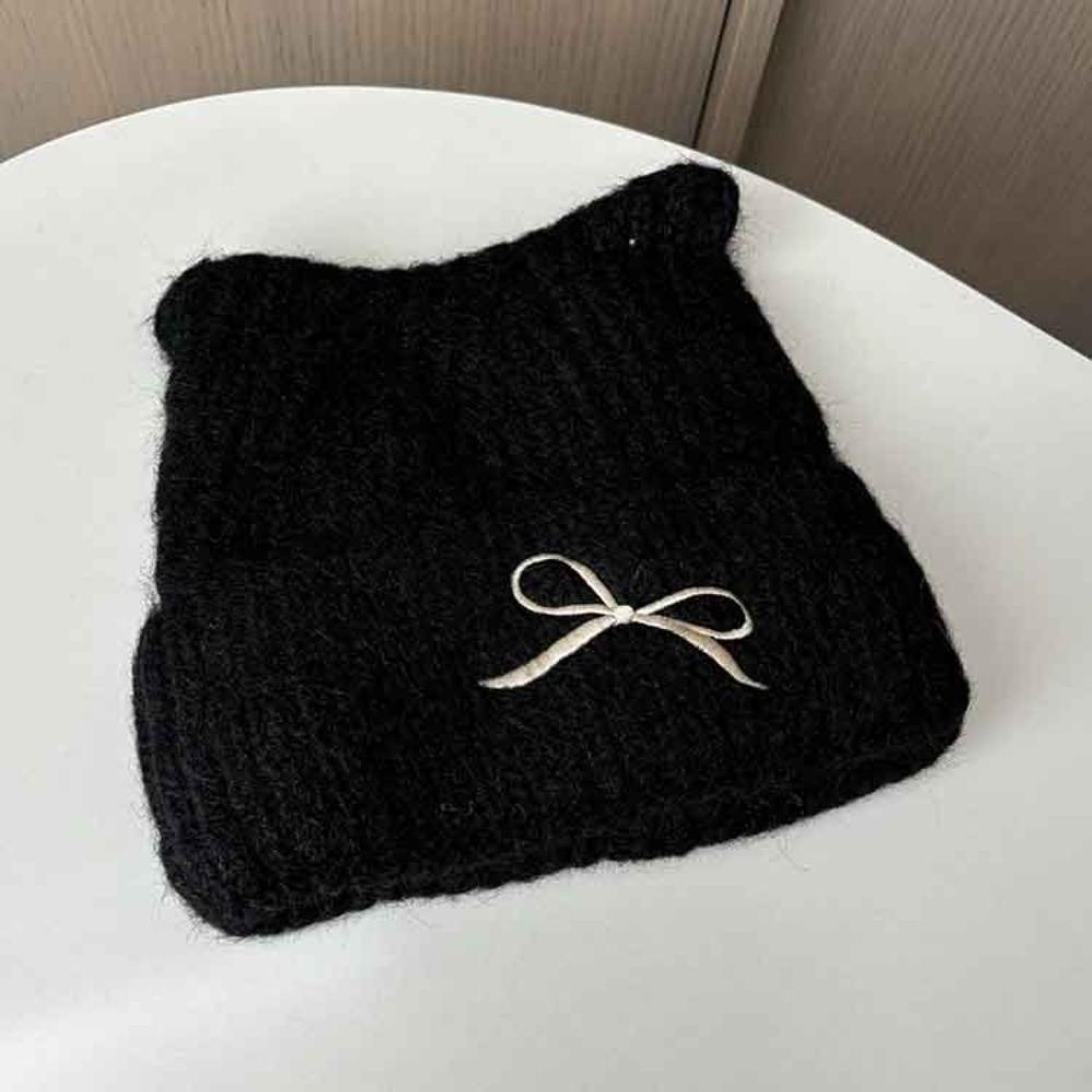 Thickened Cat Ear Beanie Windproof Knitted Skullies Soft Knitted Woolen Hat  Ladies