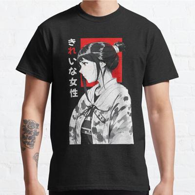 Mode Été Homme Décontracté Manches Courtes Fille Anime en Kimono T-shirts Noirs T-shirts Oversize
