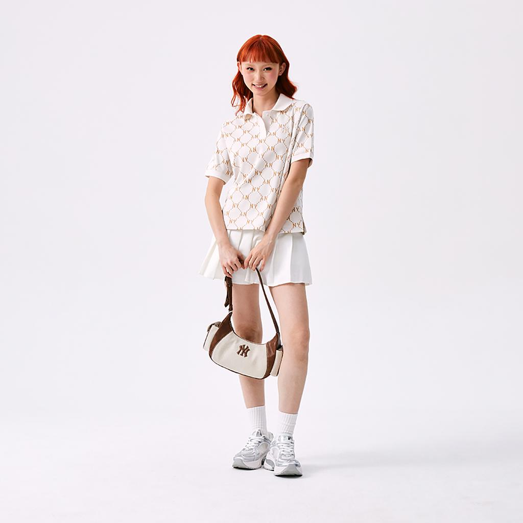 New MLB MONOGRAM Collection New York Yankees Polo Shirt Women's Ivory White 3FPQM0253-50IVS
