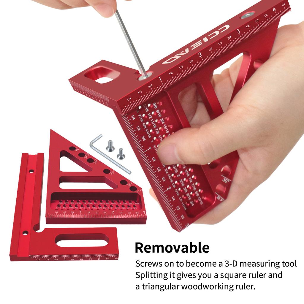 Imperial 3D Multi-Angle Measuring Ruler, 45/90 Degree Aluminum Alloy Woodworking Square Protractor for Engineer Carpenter