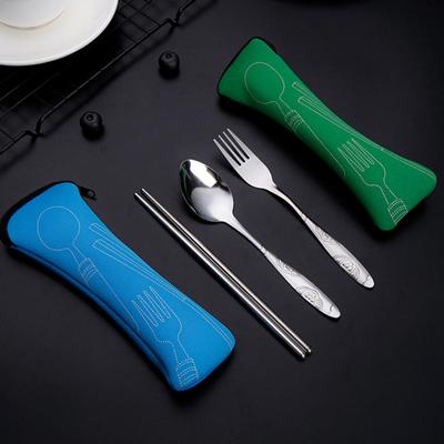 Cutlery Set with Zipper Bag Stainless Steel Travel Utensils Kit Fork Spoon Chopsticks Durable Storage Pouch for Home Restaurant Outdoor