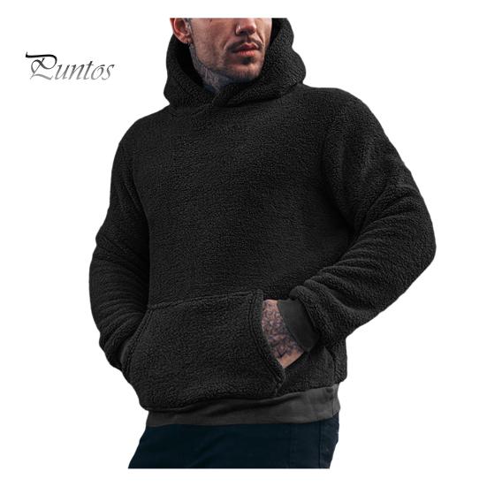 

Осень-зима Мужская толстовка с капюшоном и карманом, с длинными рукавами, однотонный флисовый пуловер, толстый, сохраняющий тепло, мужская повседневная одежда, повседневный топ M чёрный