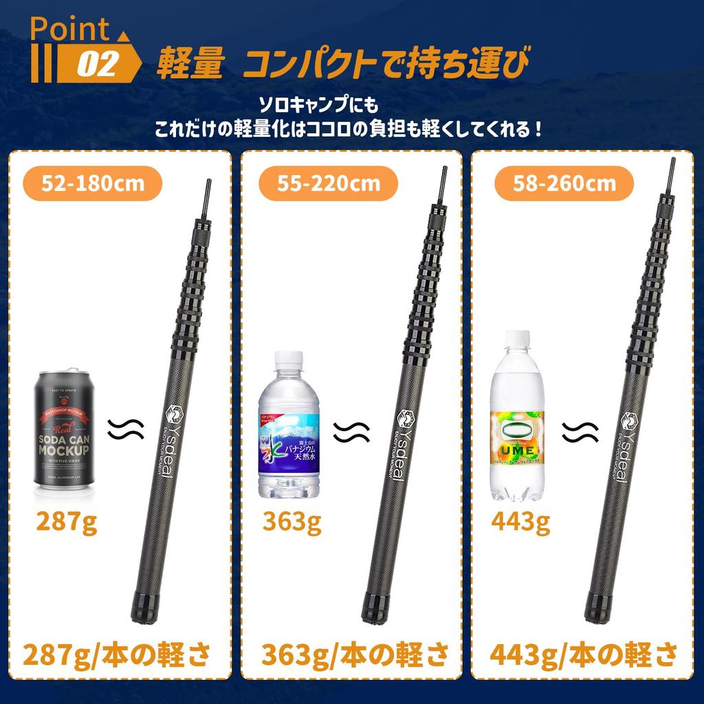 Upgraded Storage Tarp Pole Carbon High Carbon Stepless Adjustment Maximum Diameter 31MM Only 360g Tent Pole Sliding Telescopic Pole Set of [55CM