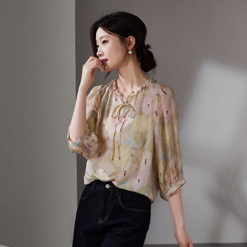 SOFSIL French Silk Floral Print Blouse for Women XL