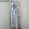 BITCED Women's Strapless Dress: Elegant Print Casual Tie-Waist Crop Top Sexy Dress