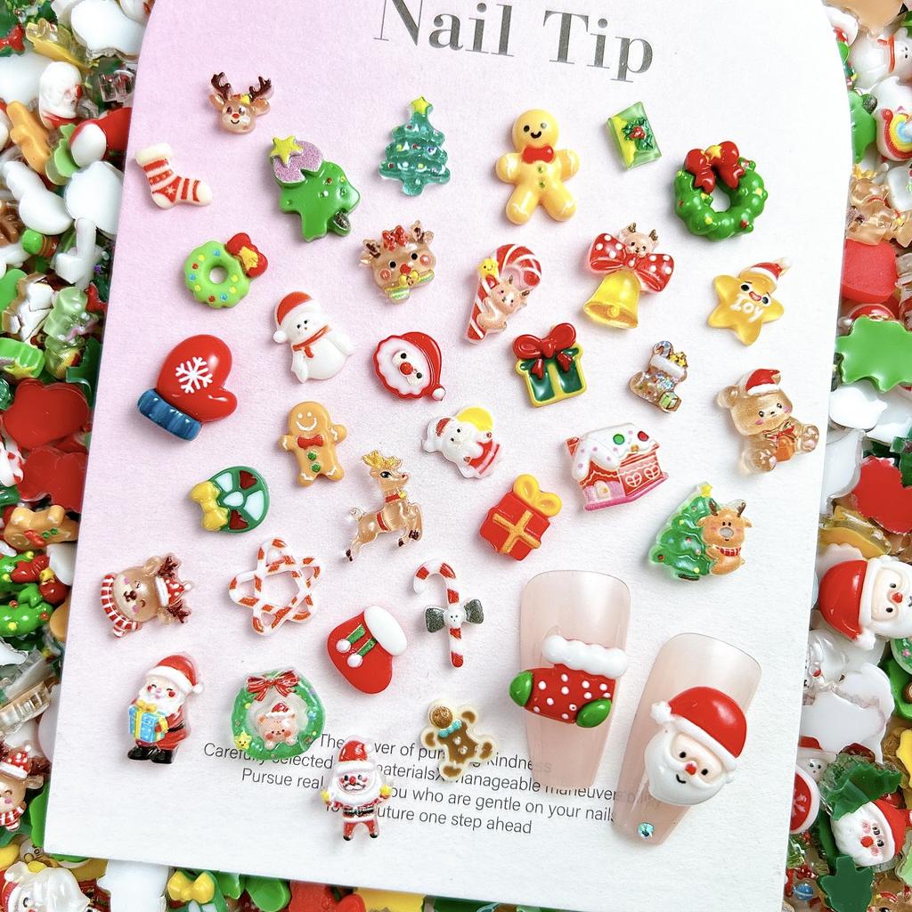 2025 New Christmas Cartoon Nail Art Accessories Cute 3D Santa Hat Snowman Resin DIY Nail Decorations