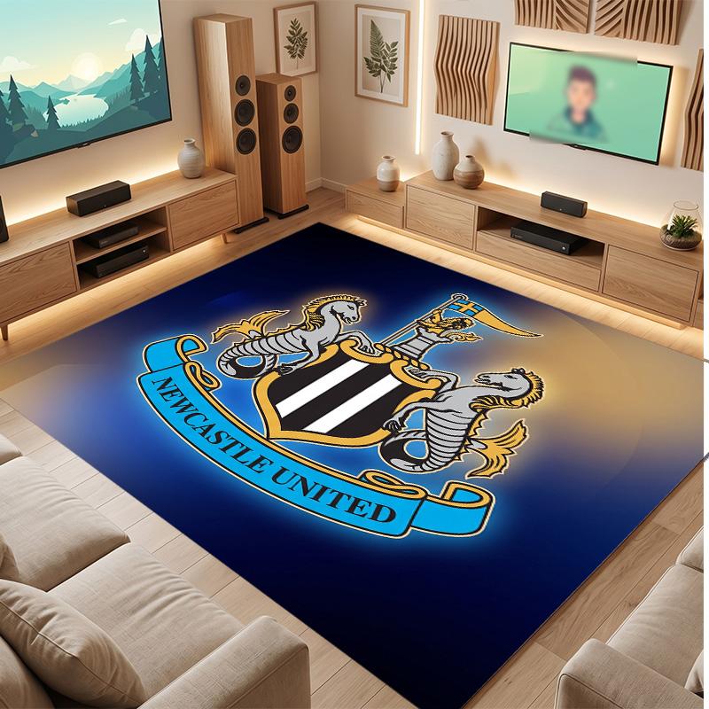 Tappeto in Velluto di Cristallo con Stampa di Calcio del Newcastle United, Comodo Assorbente d'Acqua Antiscivolo Tappeto per Pavimento Interno