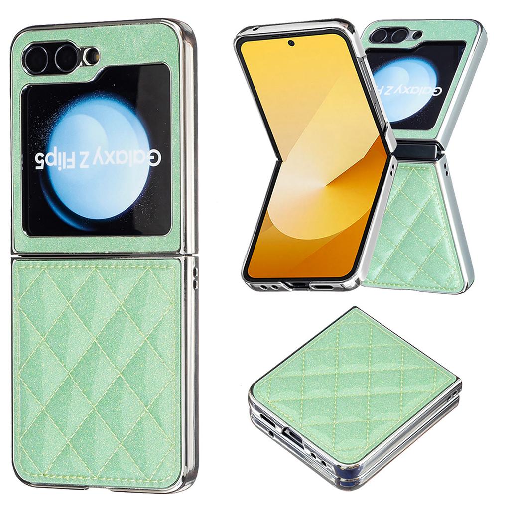 Suitable for Samsung Z Flip6 Fashion Phone Case Z Flip5 Electroplated Glitter Small Fragrant Style Rhombus Leather Case 4th Generation