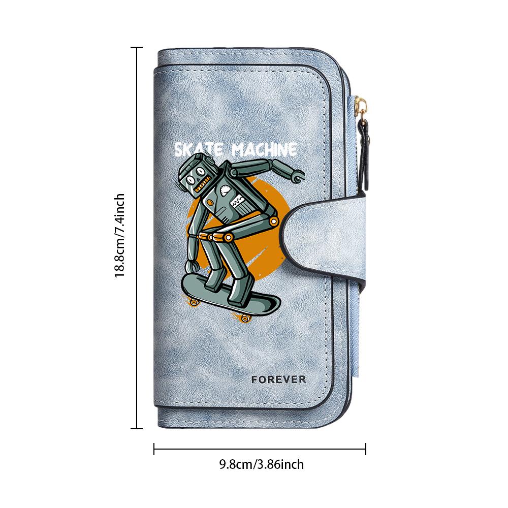 Cool Skate Robot Print Purse Fashion Casual Portable Multi Slot Long Wallet Daily Use Trendy Stylish Functional Wallet