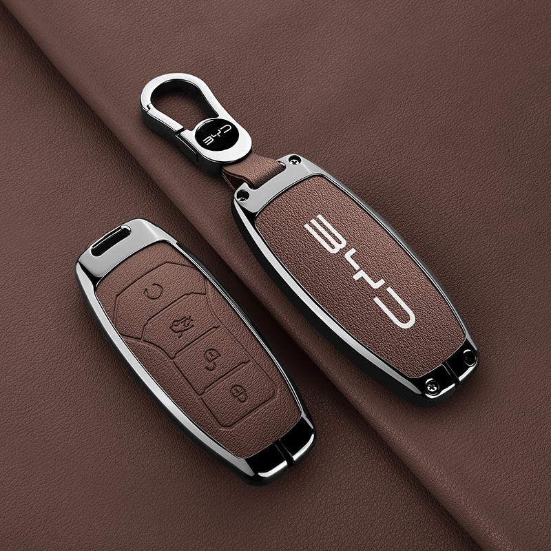 Byd 2Nd Qin Song Tang Dm Qin Plus Max Yuan Gen Atto 3 Han Ev Dolphin Keychain Zinc Alloy Leather Car Key Case Accessories