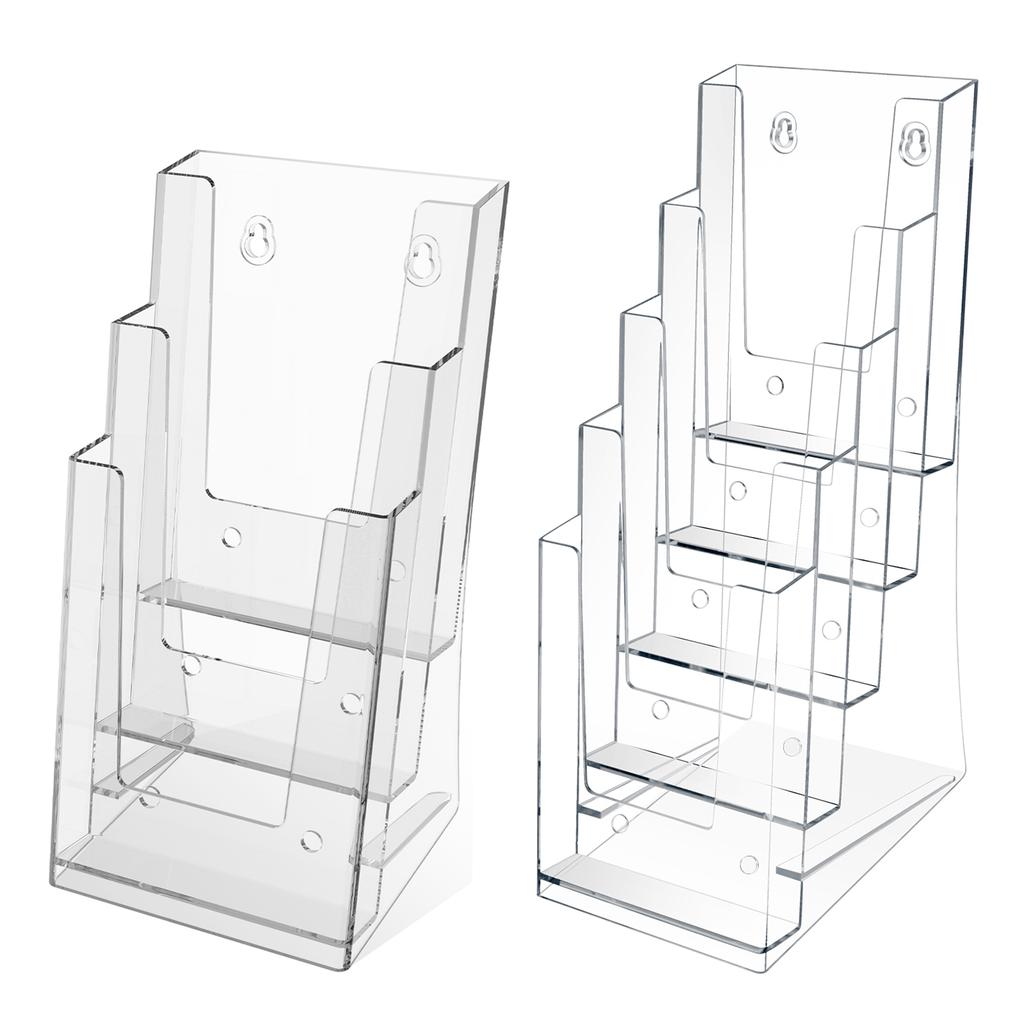 2 Pcs 3/5 Tiers Brochure Holder Clear Literature Display Stand Desk Flyer Pamphlet Storage Rack Offi Card Note Holder