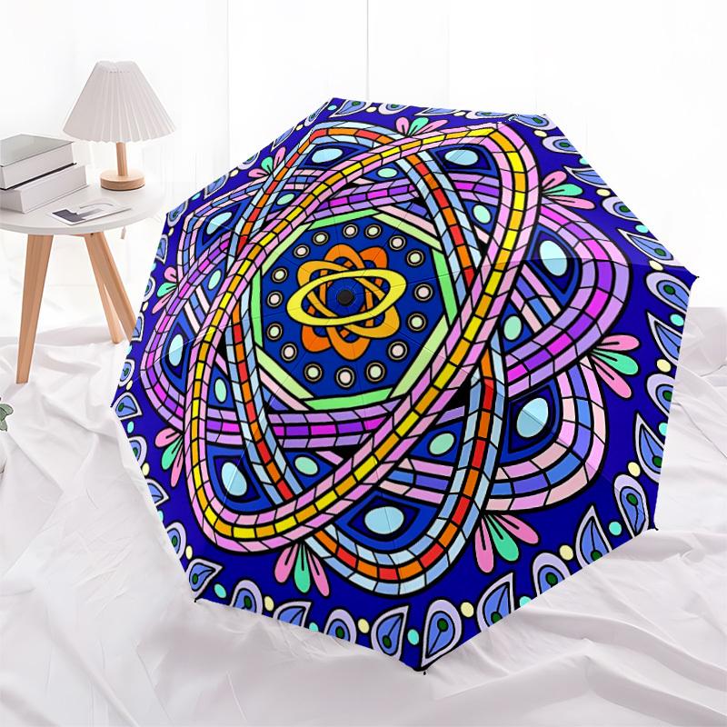 1pc Mandala Artwork Automatic Open/Close Umbrella, Umbrella with cartoon Design, Portable Compact Umbrella for Men & Women, Good Holiday Gif