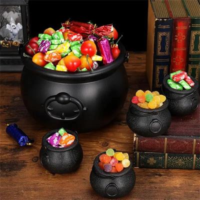 Halloween Candy Bucket Jar Trick Or Treat Black Plastic Cauldron Witch Bowls with Handle Halloween Party Decorations Props