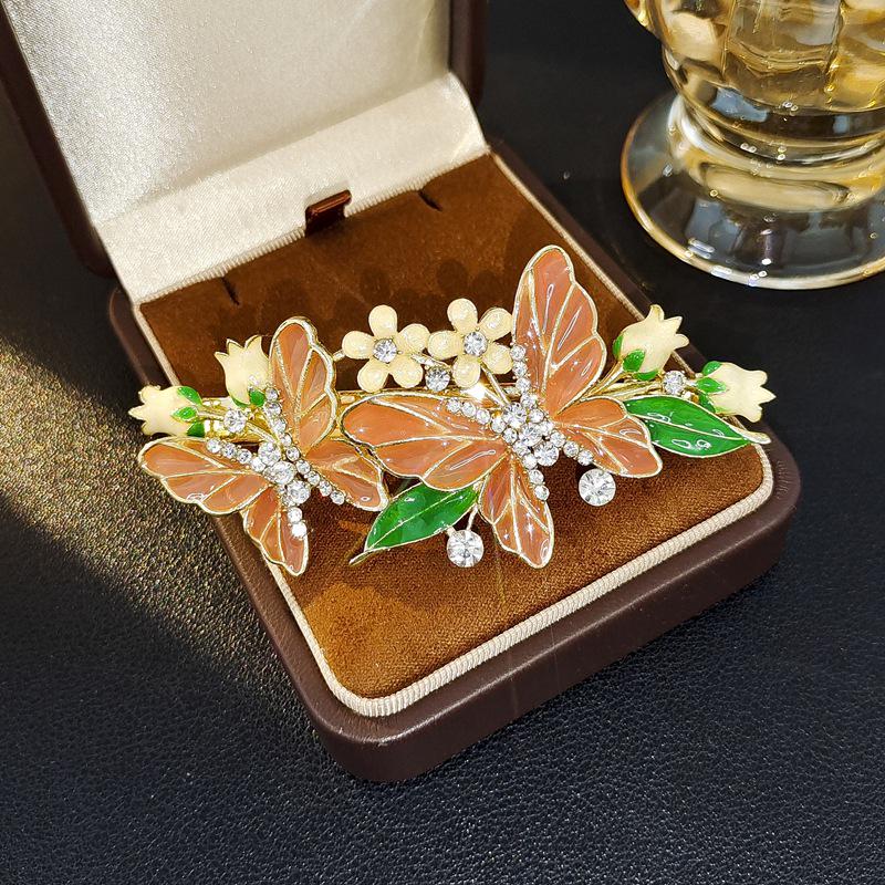 Elegant Retro Butterfly Flower Hairpin with Bow - Hanfu Cheongsam Style