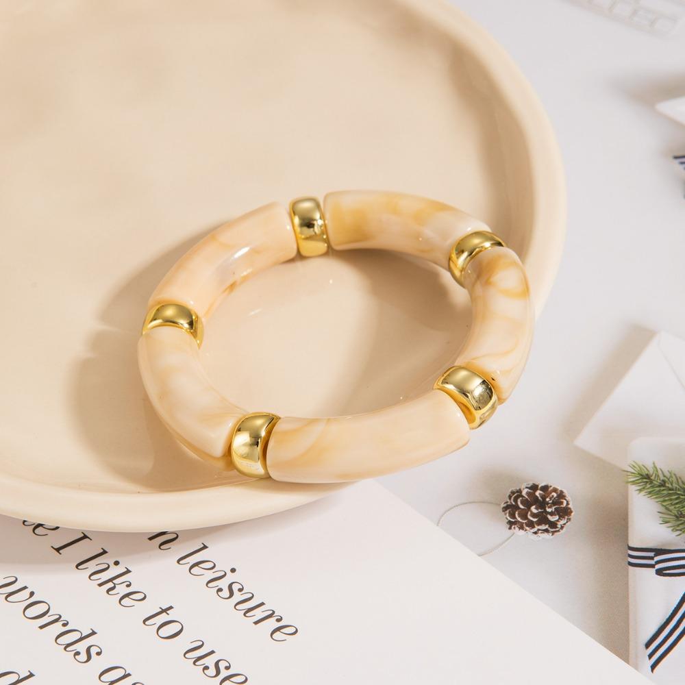 Personality Retro Multicolour Acrylic Bend Bangle for Women Charm Curved Bamboo Pipe Stone Grain Bracelet Jewelry Accessory Gift