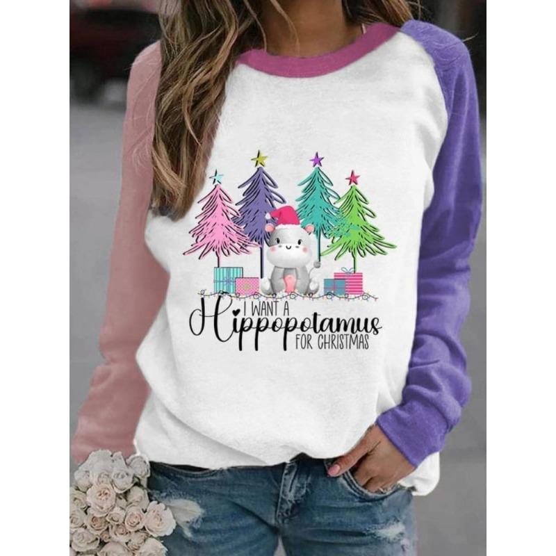 Shoulder sleeves autumn winter letter loose 3D printed long sleeved round neck sweatshirt Pullovers & Long Sleeves (women’s)