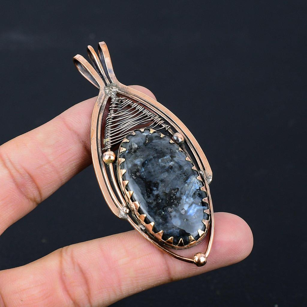 Larvikite Gemstone Pure Copper Wire Wrapped Handmade Jewelry Pendant