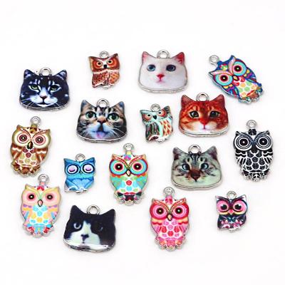 Metal Alloy Enamel Cat Owl Charm Pendant for DIY Jewelry Findings Bracelet Accessories