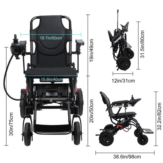 Electric Wheelchair, Lightweight Electric Wheelchair for Adults, Motorized Portable Wheelchair with 500W Motors,12 Miles (UK