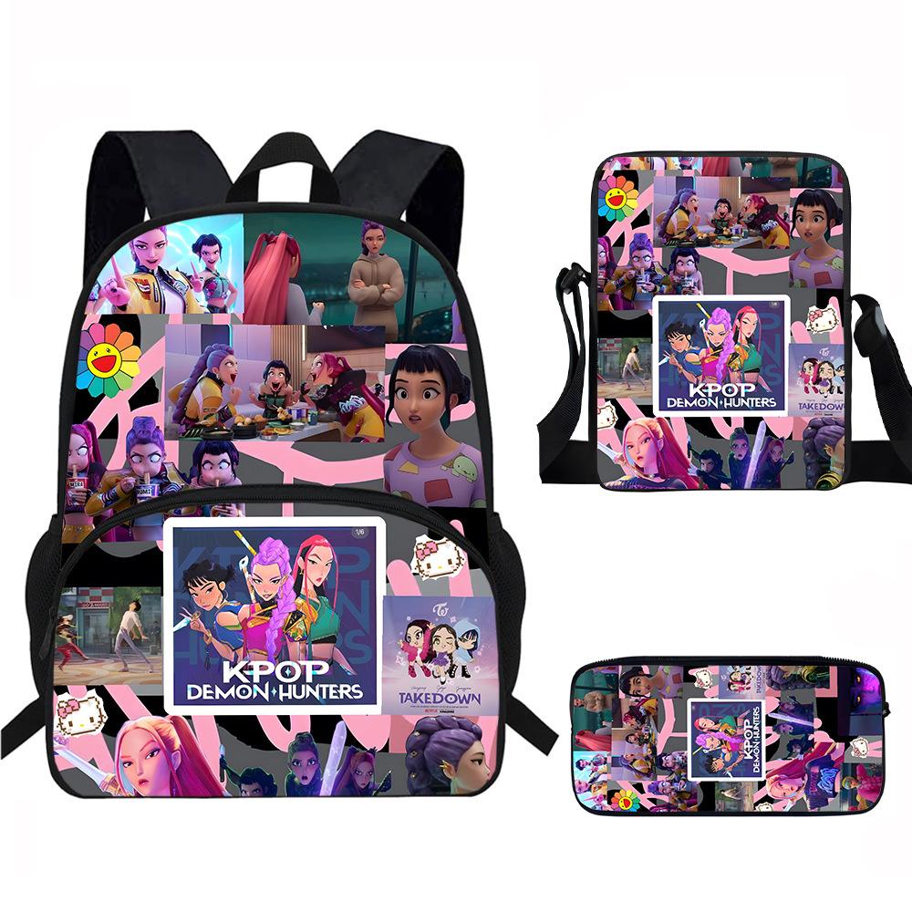 K-Pop Dämonenjäger 3-teiliges Schülerrucksack-Set Anime-Thema Trendiges bedrucktes Rucksack-Set