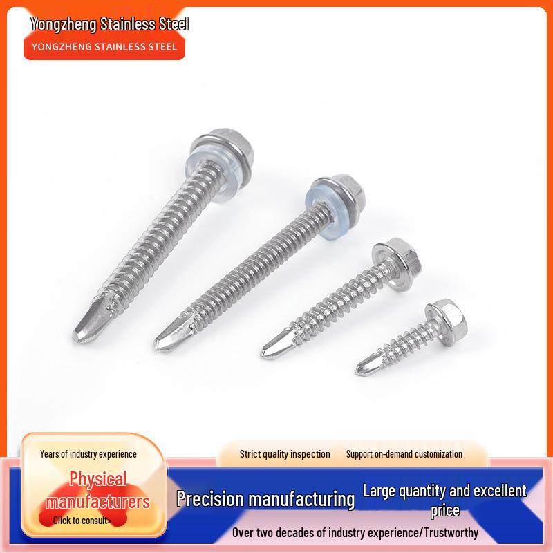410 Stainless Steel Hex Self-Tapping & Self-Drilling Screws, External Hex Swallowtail Nails, Color Steel Tile Self-Drilling Screws