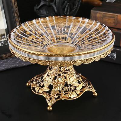 Iron Metal Crystal Glass Fruit Tray Home Living Room Tea Table Home Storage Tray Decoration