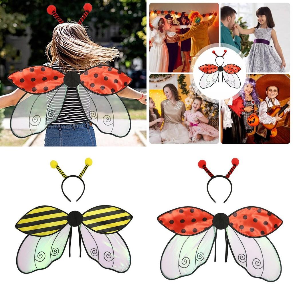 Costume Halloween Wings Headband Red Ladybug Yellow Bee Holiday Party Dress Up