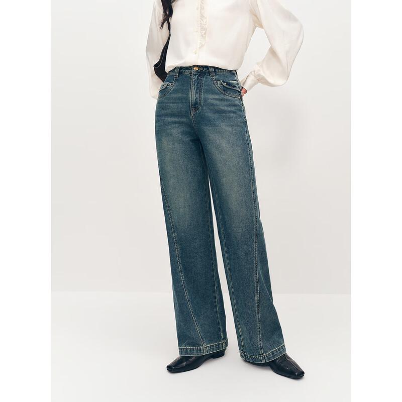 

PEACEBIRD Women s High-Waist Wide-Leg Straight Denim Jeans L
