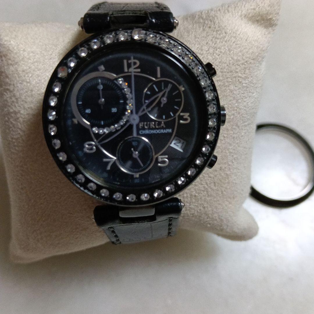 Used FURLA CHRONOGRAPH WATCH BLACK WITH STONE
