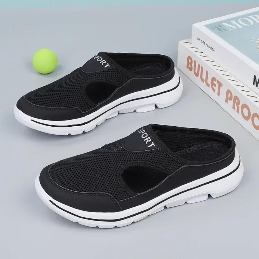 Men Slippers Breathable Mesh Casual Flat Shoes Outdoor Home Lightweigh Solid Slip On Couple Shoes Walking Sport Sandals2025