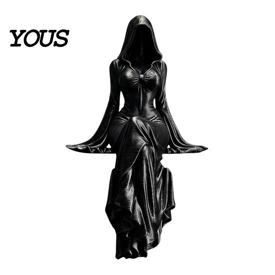 Elegant Gothic Art Piece Reaper Goddess Figurine, Ethereal Hooded Figure Sculpture, Dark College Style Decor Fantasy Statue Collectible