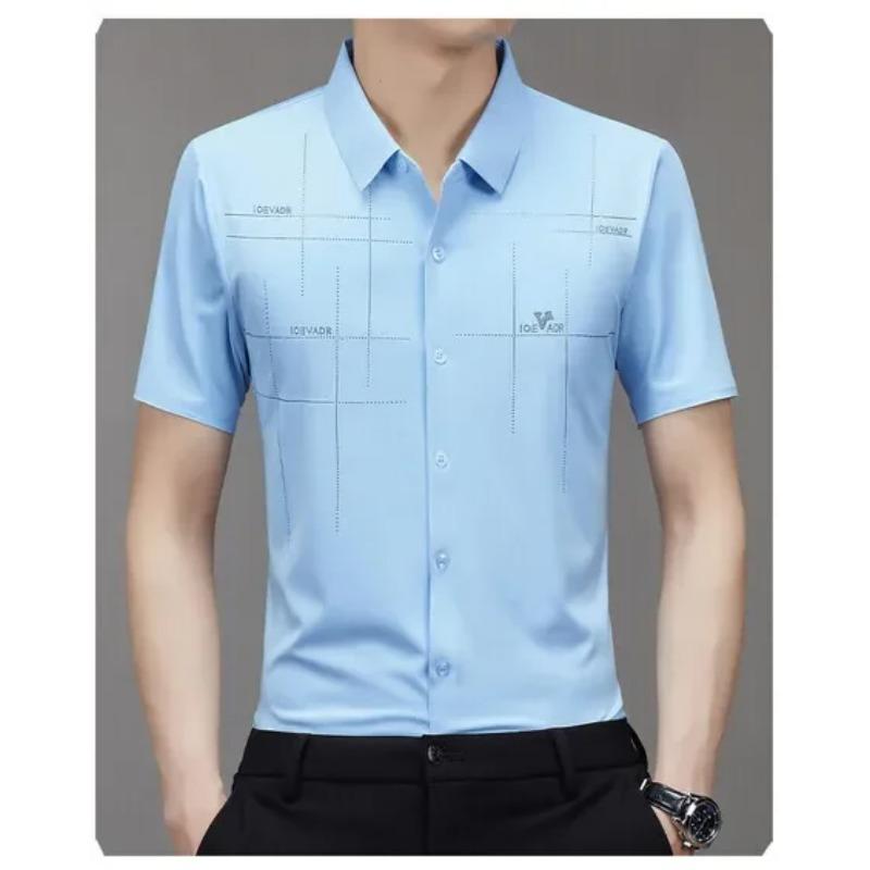 Men's Ice Silk Business Shirt Short Sleeve Anti-wrinkle Iron-free Seamless Shirt Highly Elastic Comfortable Wear Gift for Man