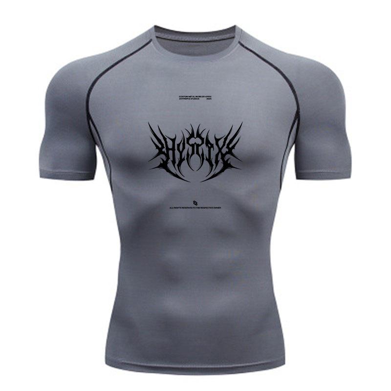 Men's Quick Dry Compression Workout T-shirt, Gothic Death Metal Spiky Print Athletic Shirt for Gym Running Training Spor