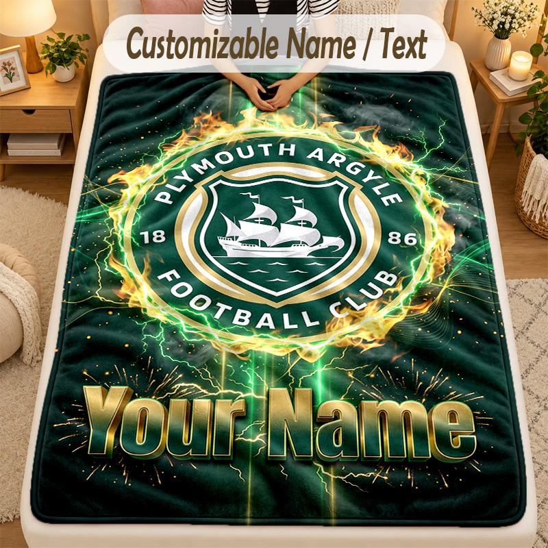 Flanelová dekaPlymouth Argyle FC Vlastní jméno Text Personalizovaná Měkká Teplá Přehozová deka Domácí dekorace Dárek