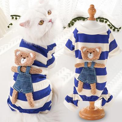 Haustier Herbst und Winter Gestreifter Bär Vierbeiner Hund Katze Kleidung Klein und Mittel Welpe Teddy Loungewear