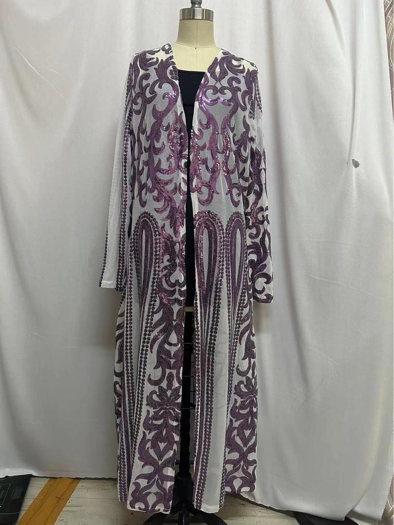 Europäischer & Amerikanischer Langarm Pailletten Mesh Perlen Cardigan
