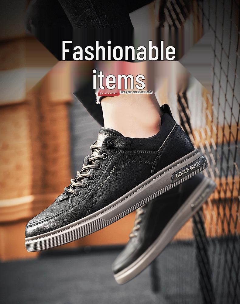 Våren 2025 Herr Mångsidiga Vitläder Casual Sportskor med Tjock Sula