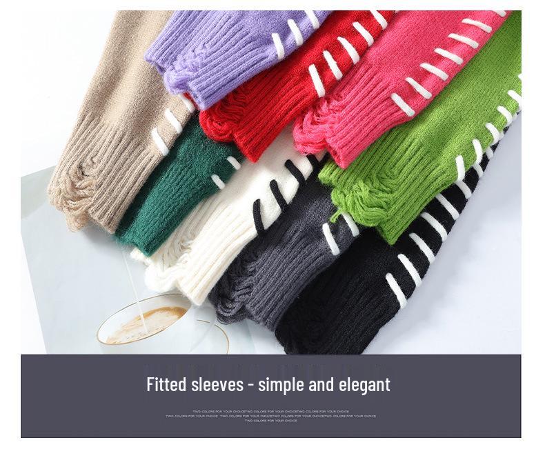 Men's Contrast Stitch Round Neck Sweater, Loose Knitted Pullover for Autumn-Winter 2024