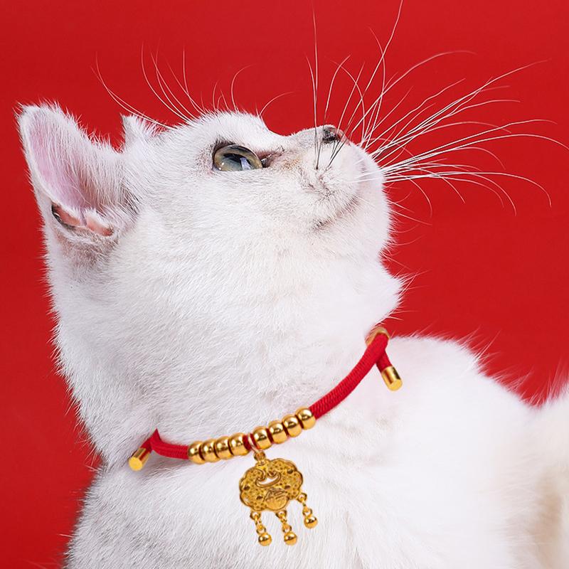 Kedi Evcil Hayvan Örgü Uzun Ömürlülük Altın Kilit Kolye Köpek Zil Yıl Şenlikli Takı Ayarlanabilir El Yapımı Kedi Tasması Evcil Hayvan Aksesuarları