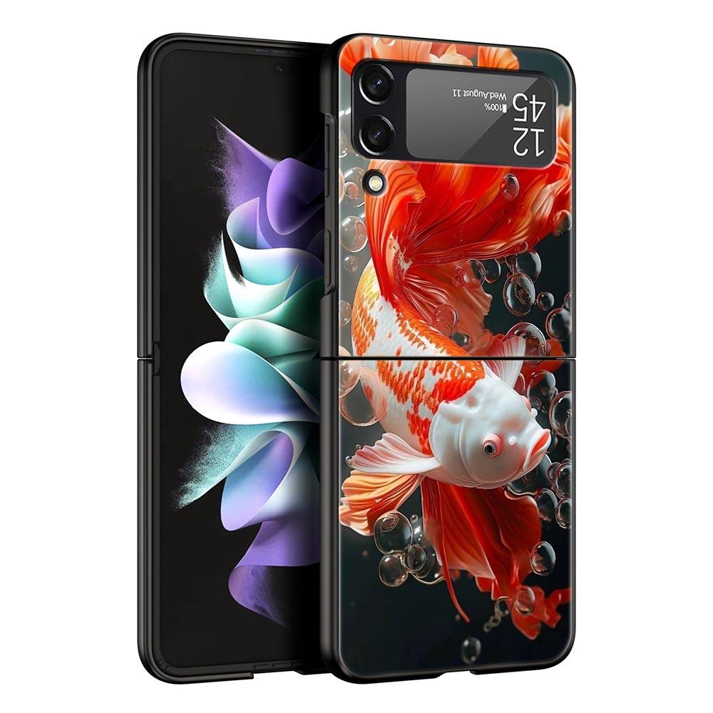 Goldfish Swimming Hard PC Phone Case For Samsung Galaxy Z Flip 7 6 5 4 Black Cover For Galaxy Z Flip 3 Foldable Shell Fundas Bag