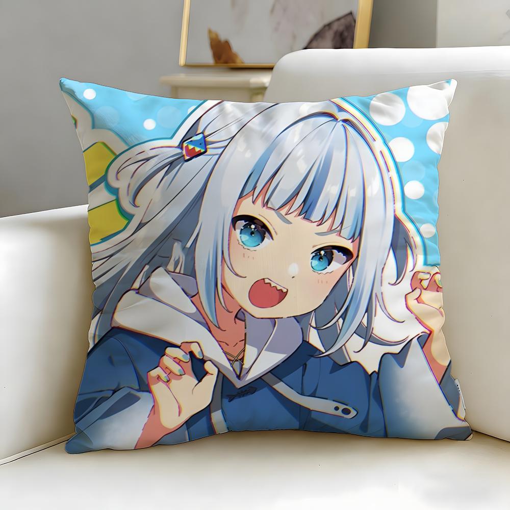 virtual idol Gawr Gura Hololive EN Cushion Cover Soft EasyWash Pillow Case Versatile for Couch Bed Travel and Office