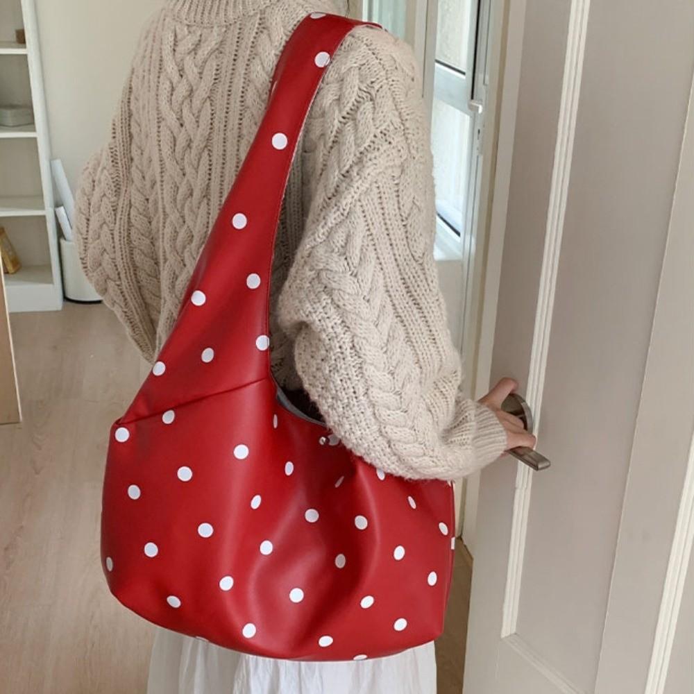 Trendy Retro Women Tote Bag PU Polka Dots Pattern Shoulder Bag Large Capacity Hasp Closure Handbag