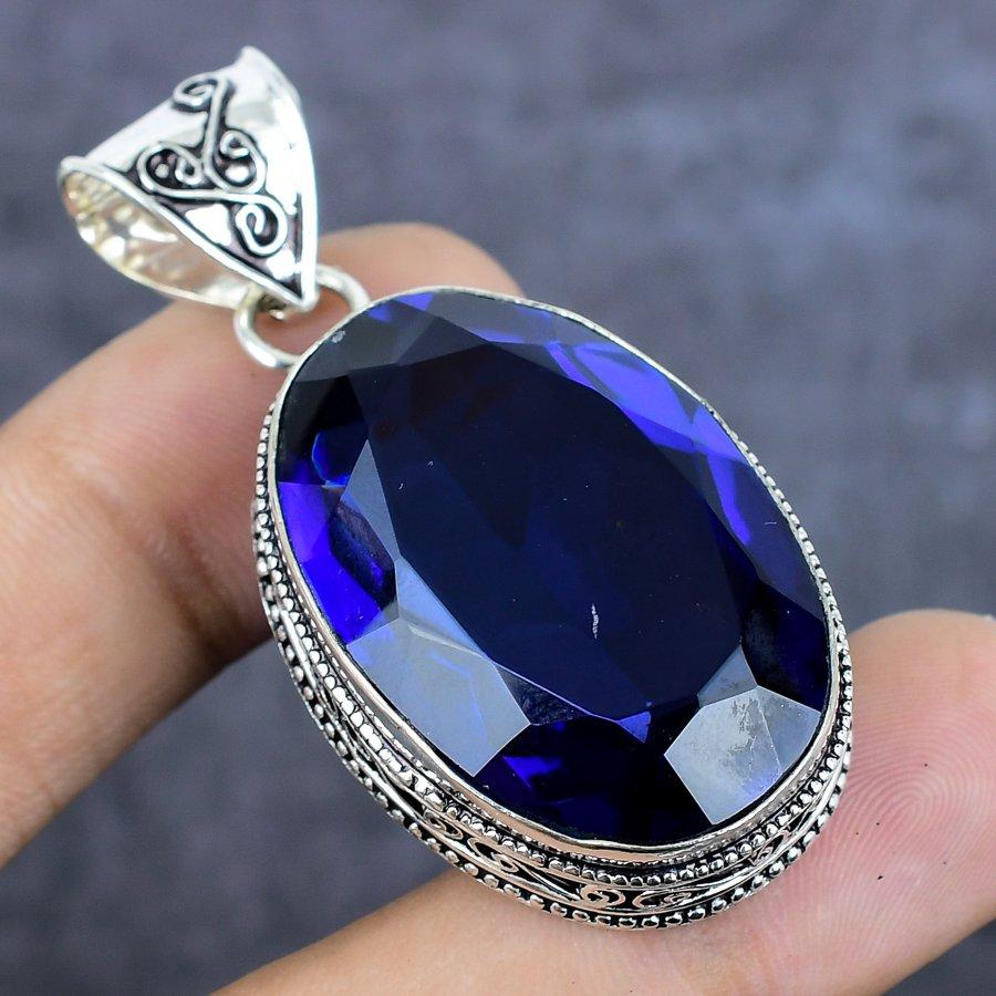 Natural Amethyst Gemstone 925 Sterling Silver Jewelry Pendant 2.09" l0i45