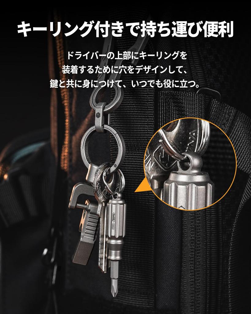 KeyUnity KA53 Mini Interchangeable Screwdriver, Titanium, Includes 2 Flathead and Phillips Bits, Magnetic, Portable, Keychain, EDC Tool, Mini Repair T