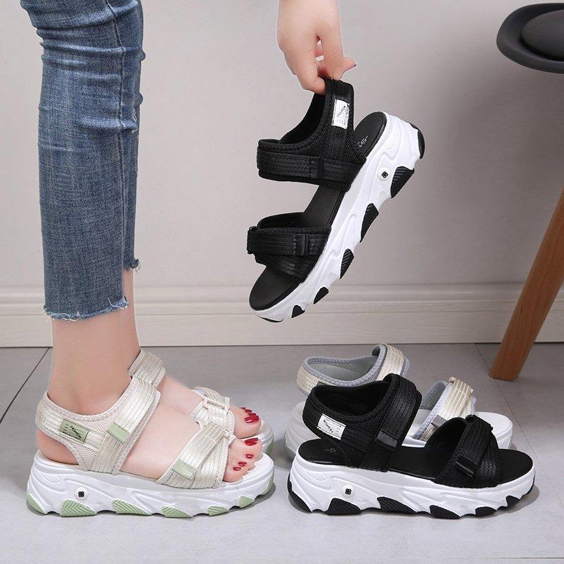 Sandalen Damen Sommer neu flacher Boden mit Tide Strandschuhe Klettverschluss Plateau Sportsandalen