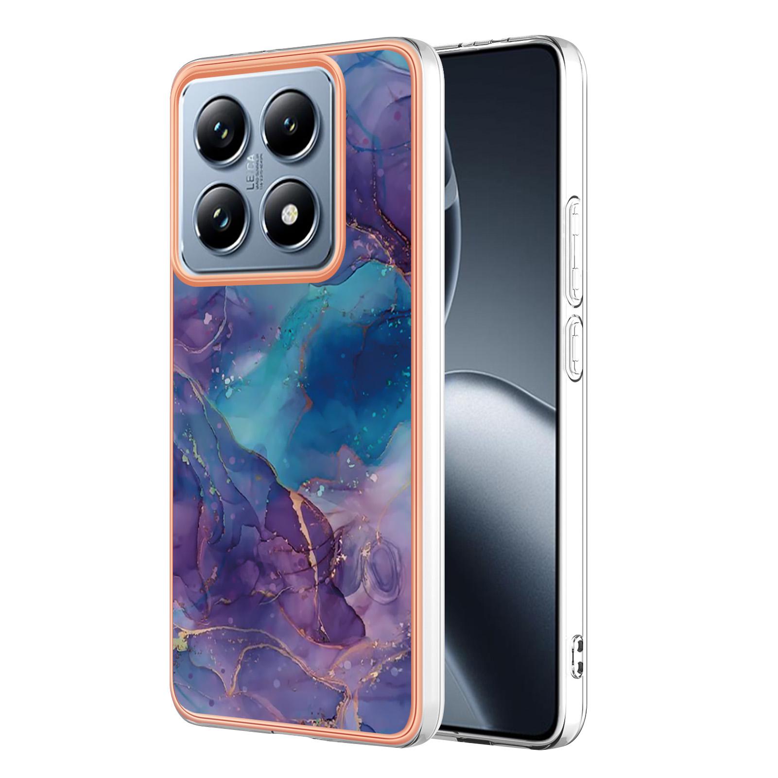 For Xiaomi 14T TPU Case Marble Pattern 2.0mm Electroplating Phone Back Cover E