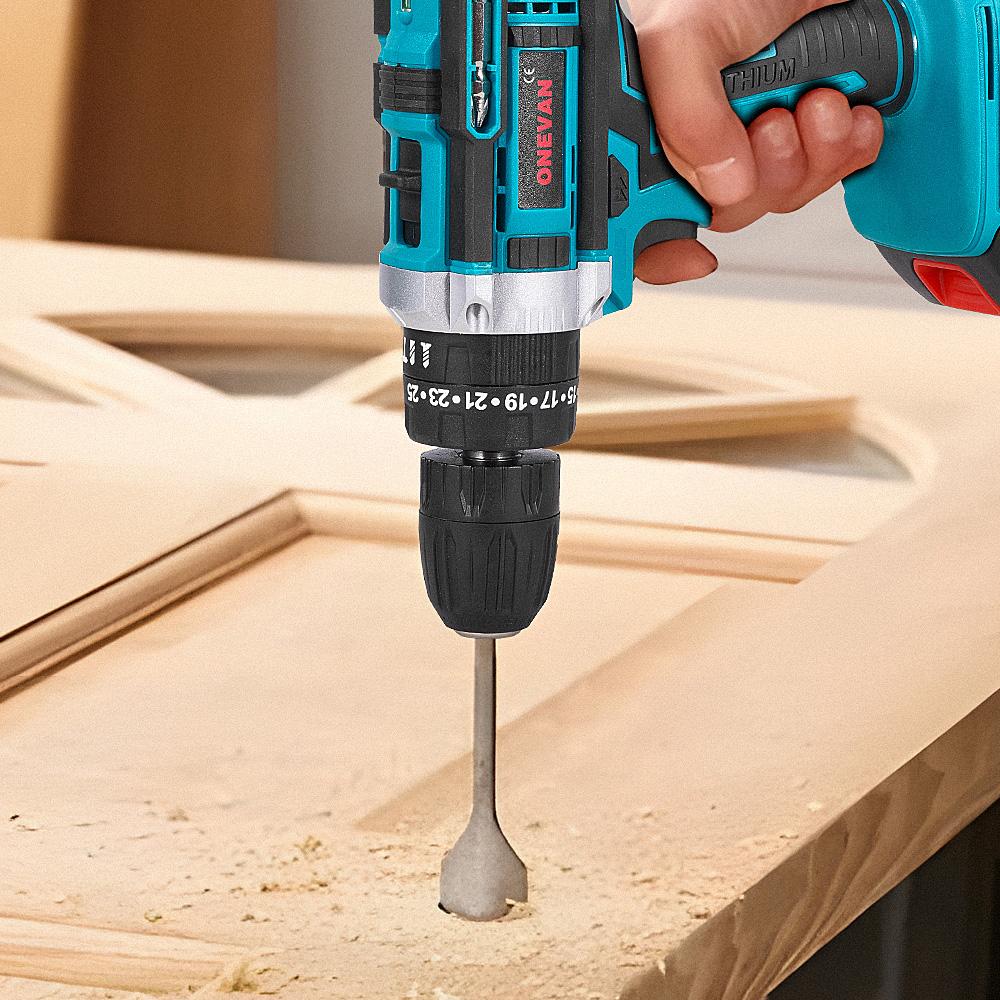 ONEVAN Electric Impact Drill 25+3 Torque 500W Cordless Electric Screwdriver Woodworking Power Tool For Makita 18V Battery Pin