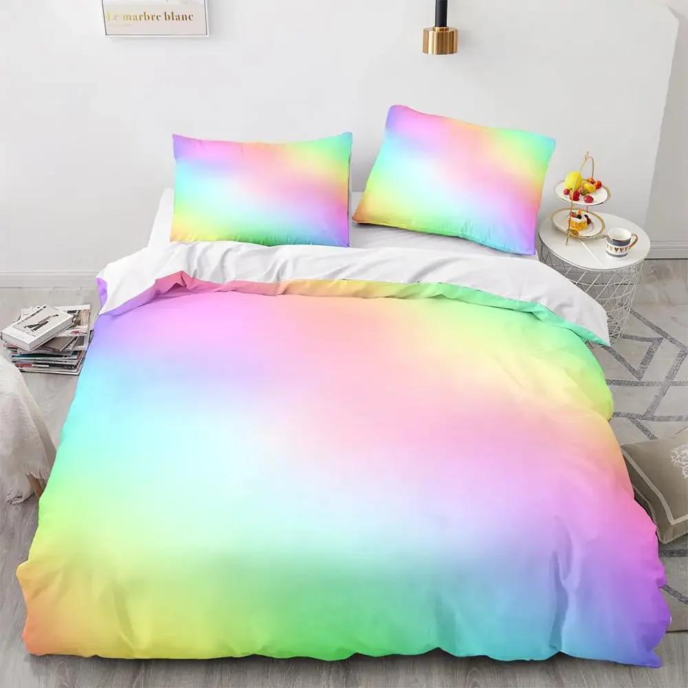 Rainbow Gradient Duvet Cover Set Queen Size Rainbow for Kids Girls Cute Style Bedding Set Polyester Single King Twin Quilt Cover