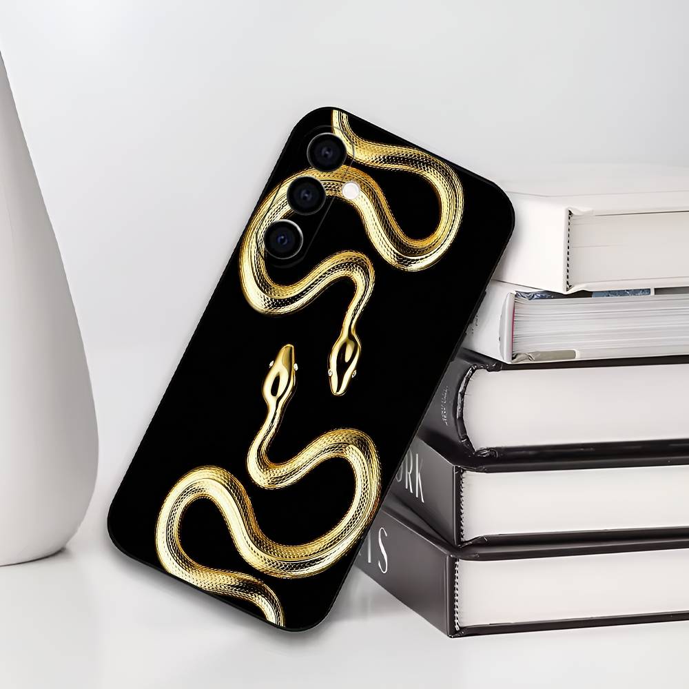 

Glod Black Snake Pattern Phone Case For Samsung Galaxy A73,A72,A71,A70,A53,A52,A51,Soft Silicone Black Cover Samsung a20s